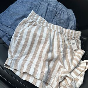 Old Navy Tan and White High Waist Striped Shorts